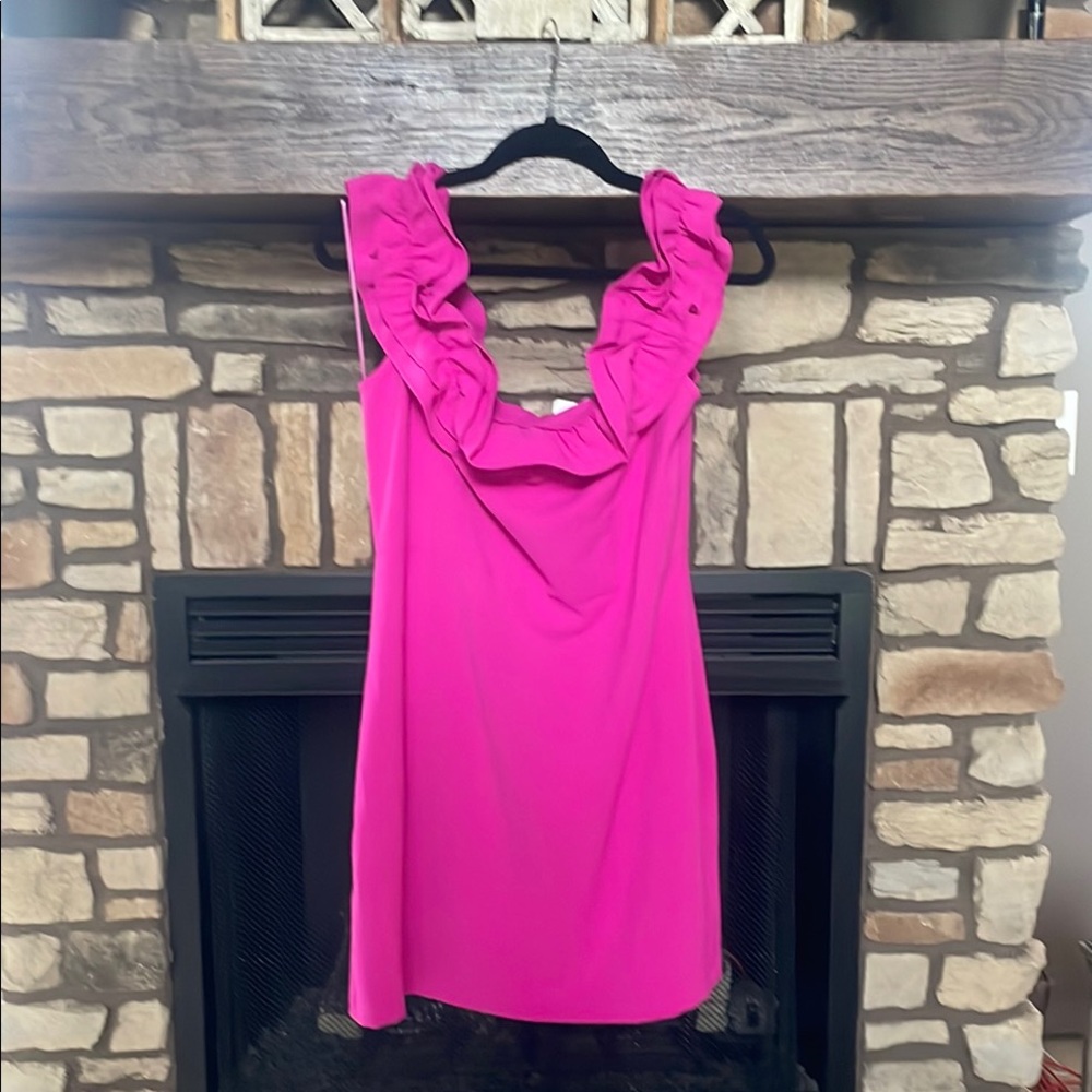 NWT BOUTIQUE Vibrant Pink Ruffle Dress. Size large 10/12
